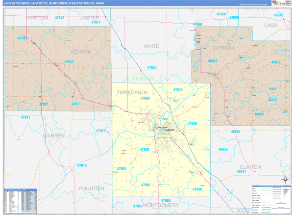 Lafayette-West Lafayette Metro Area Wall Map